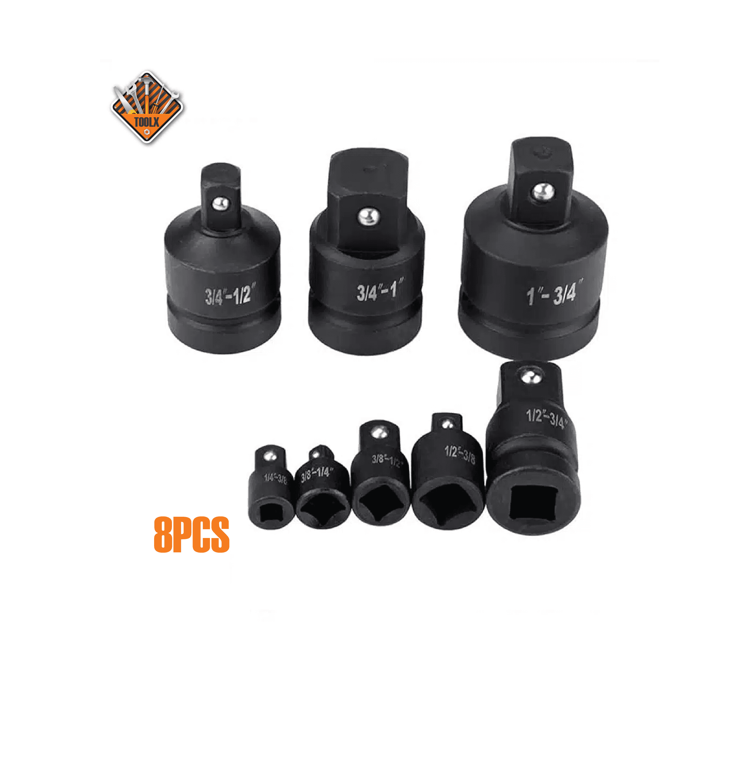 jeu de 8 adaptateurs et réducteur pour clé a choc, adaptateur 1/4 « 3/8″ 1/2″ 3/4″ 1 » 8pcs GS OPTIMUS