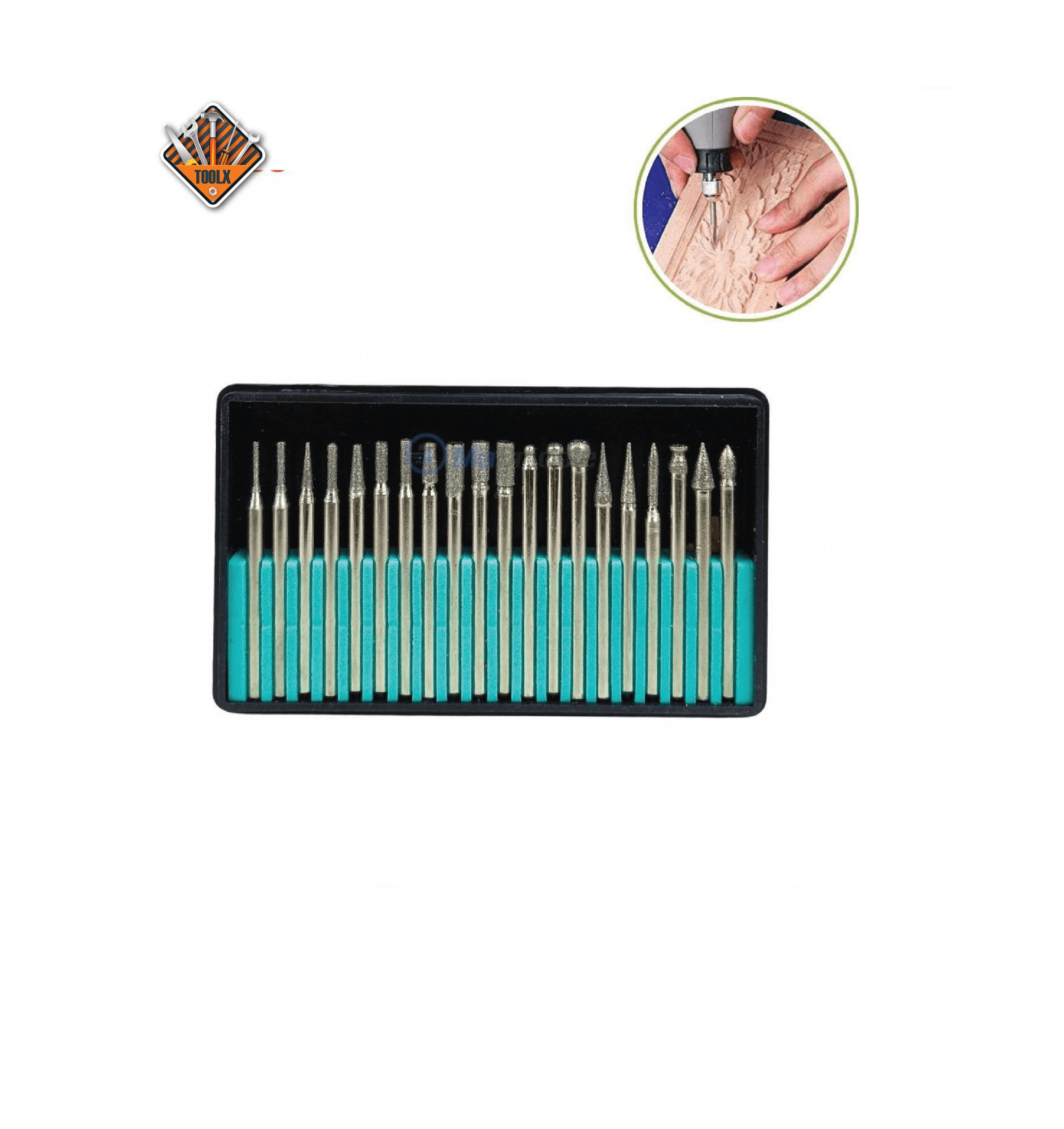 Ensemble de fraises diamantées avec boîte pour meuleuse électrique, accessoires pour outils électriques, outils convertibles, jeu d'aiguilles de meulage diamantées, tige de 2.35mm, 20 pièces