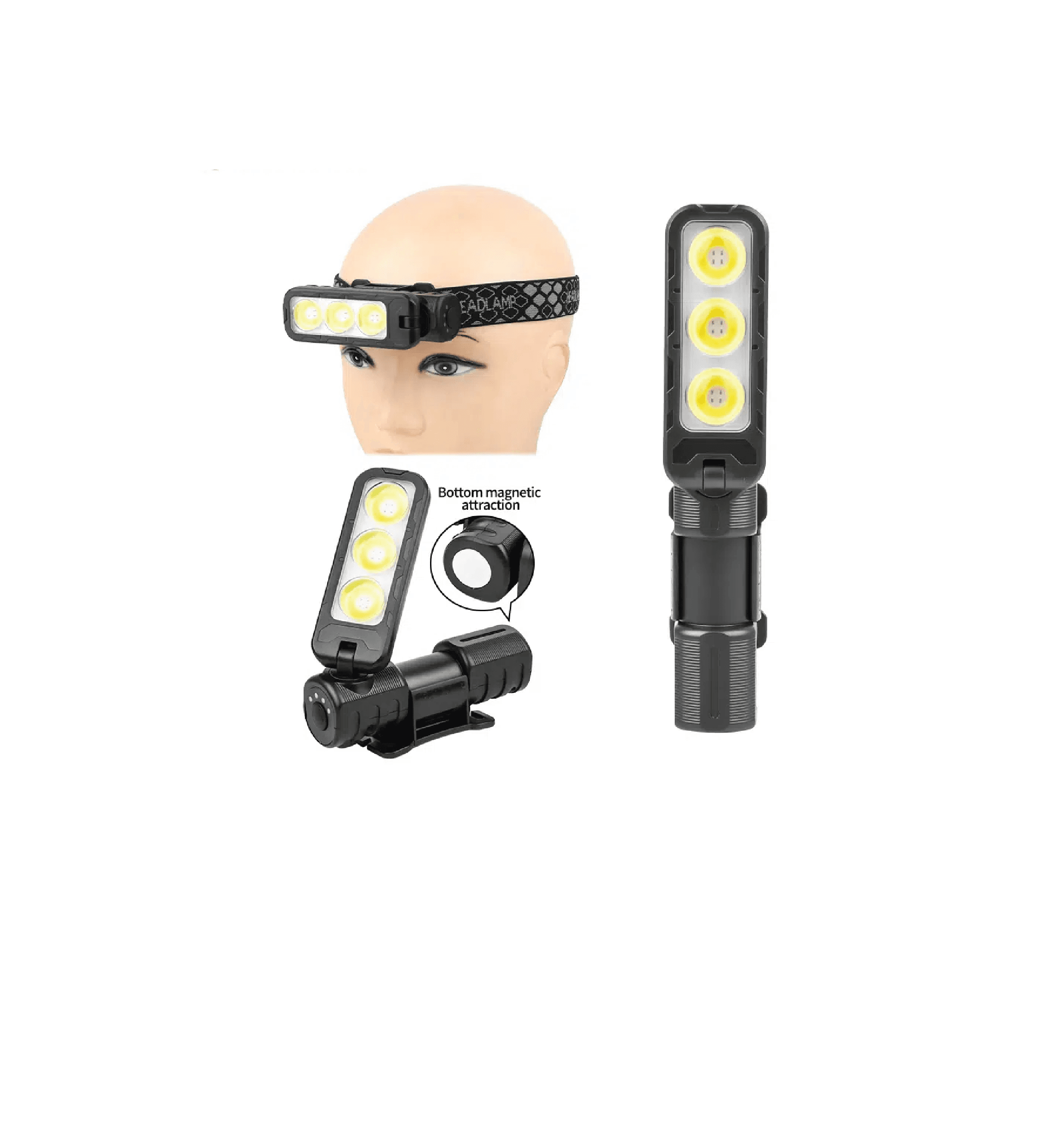 Lampe de tête frontale et baladeuse a main 3 LED