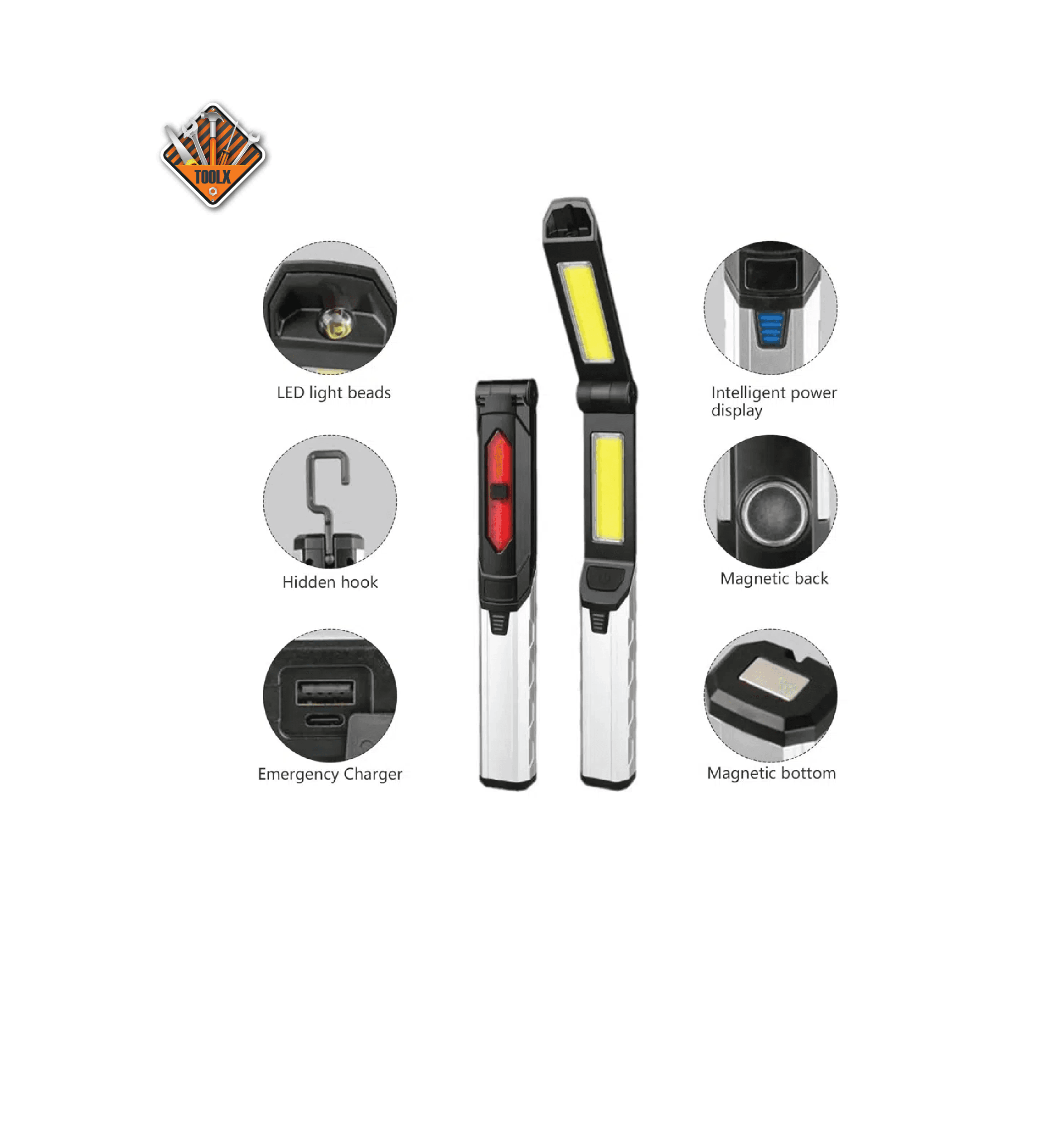 Lampe de travail LED pliable à 180° 4 modes rechargeable 1500 mAh