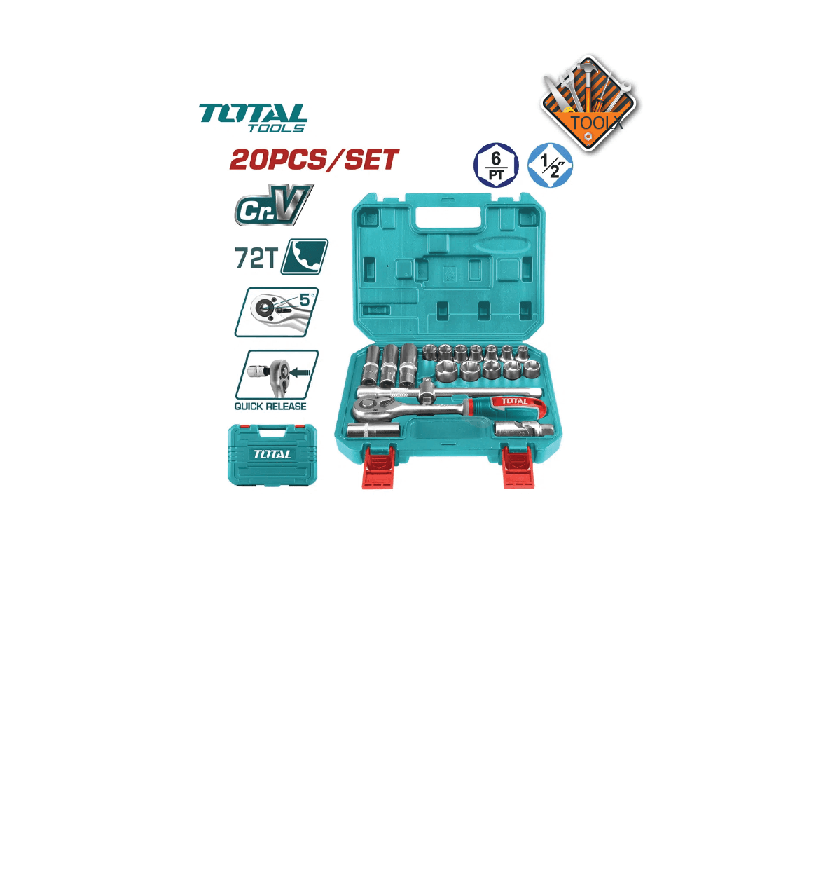 Caisse De Douille Cliquet 1/2″ 10-24MM 20Pcs TOTAL THT121201