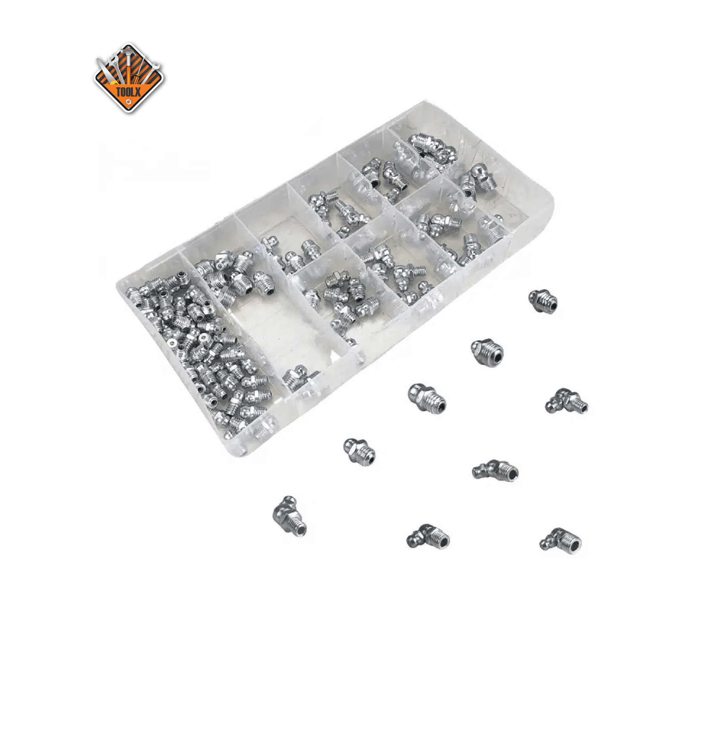 Boite de 115 graisseurs en acier, raccords de graissage hydrauliques, accessoires pour pistolets à graisse, raccords droits à 90° et 45° pour réparations automobiles et bricolage.