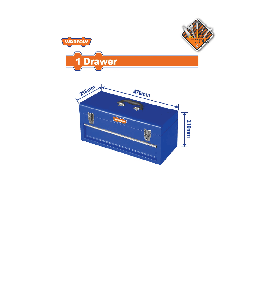 Caisse a outils metallique 470x218x210mm WADFOW WTB8A22