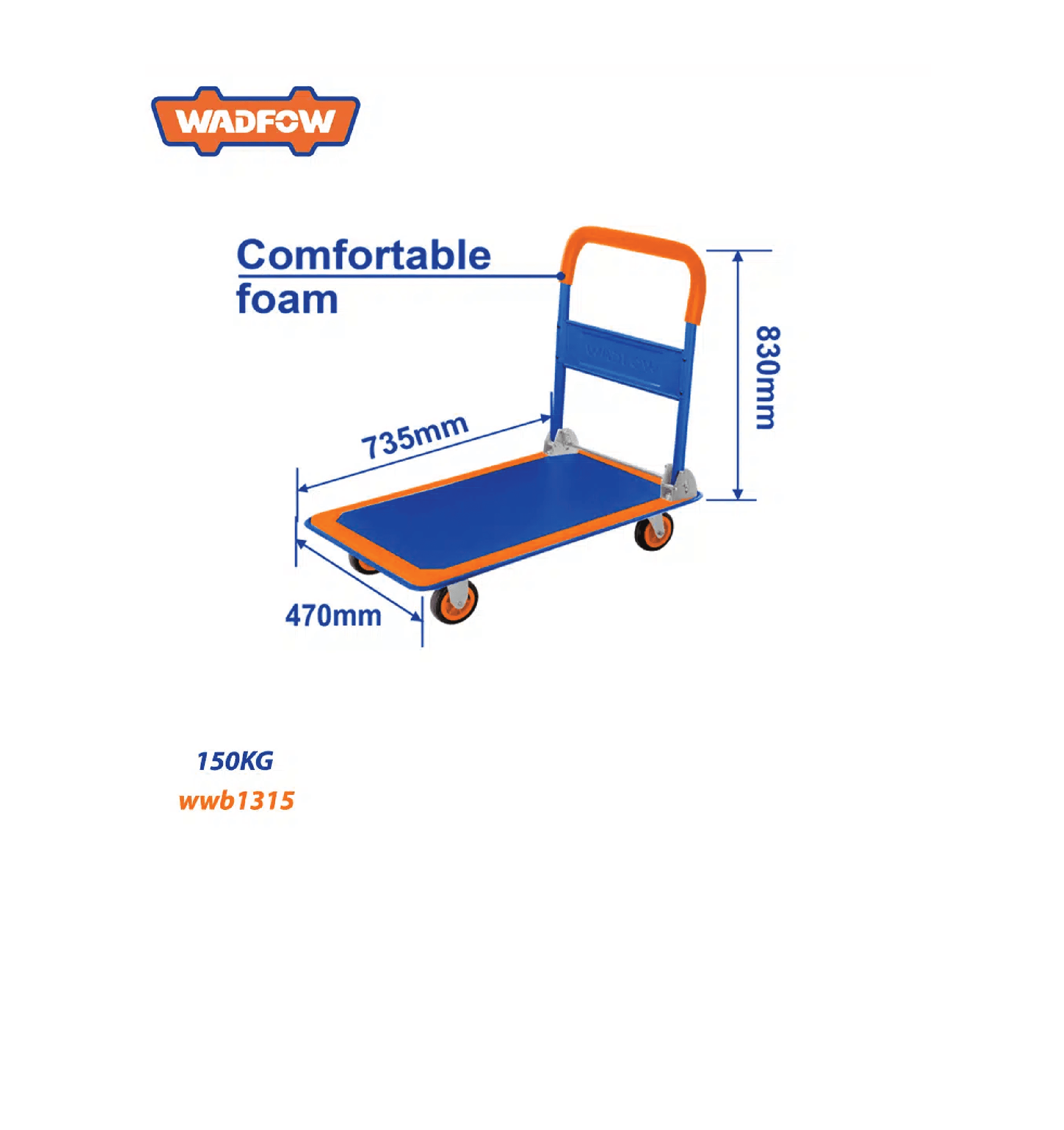 Chariot pliable, chariot à plate-forme pliable 150KG 73x47cm WADFOW WWB1315