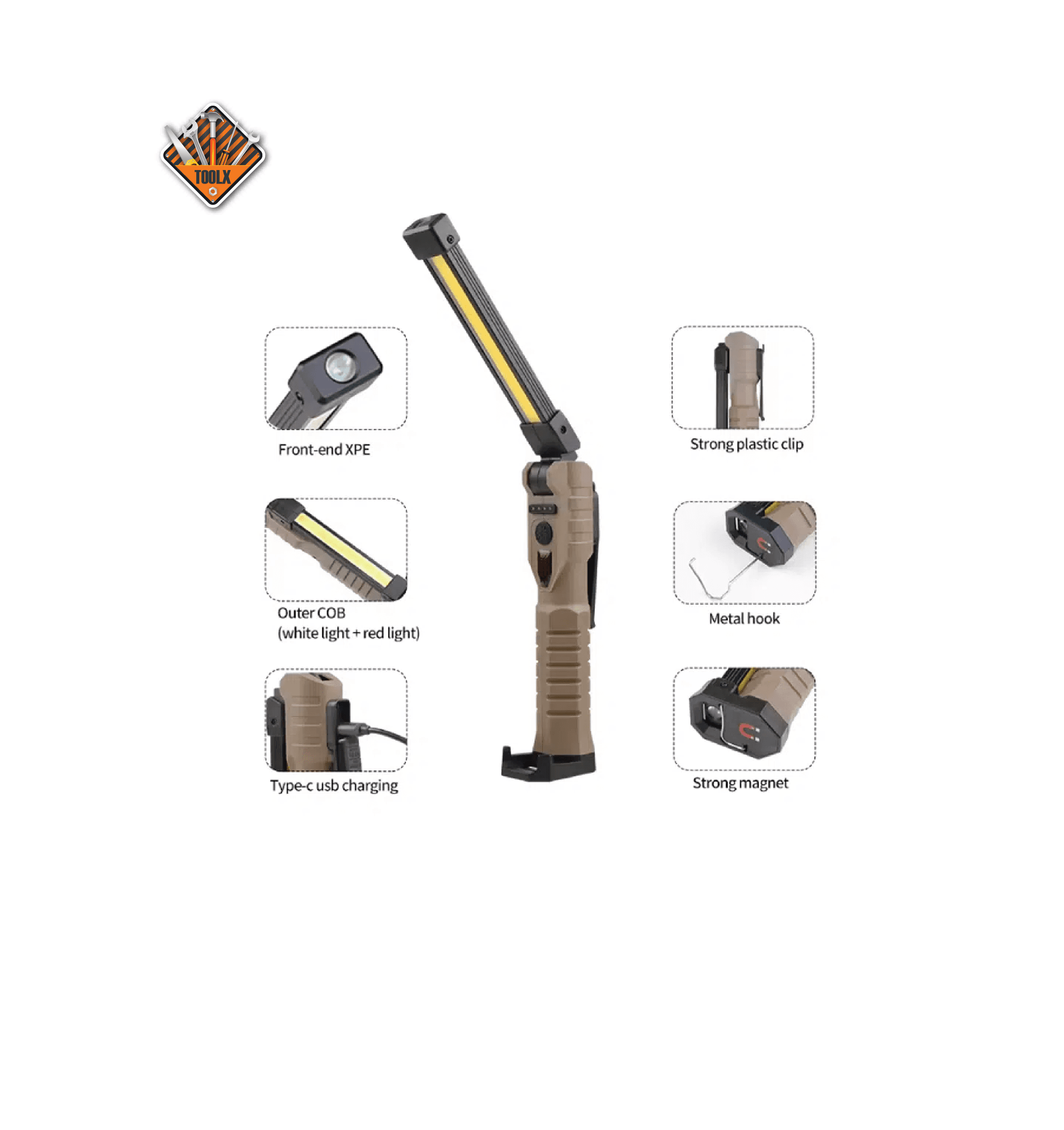 Lampe de poche portable de type C magnétique et pliable 7 modes