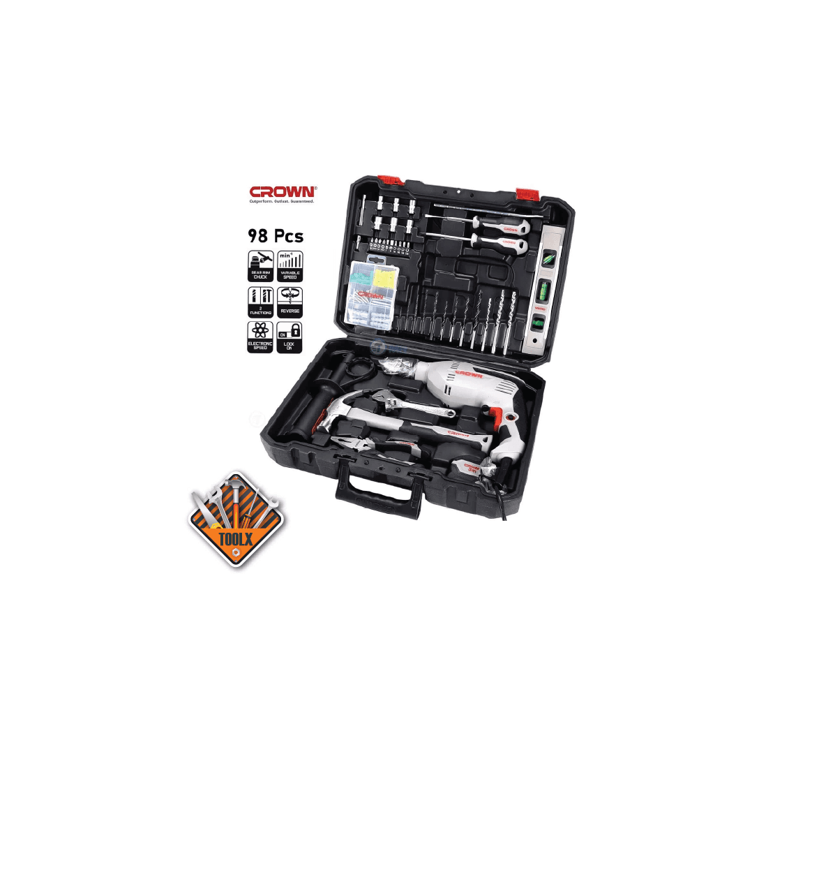 Caisse A Outils Avec Perceuse 600W 98pcs CROWN ck10xa98