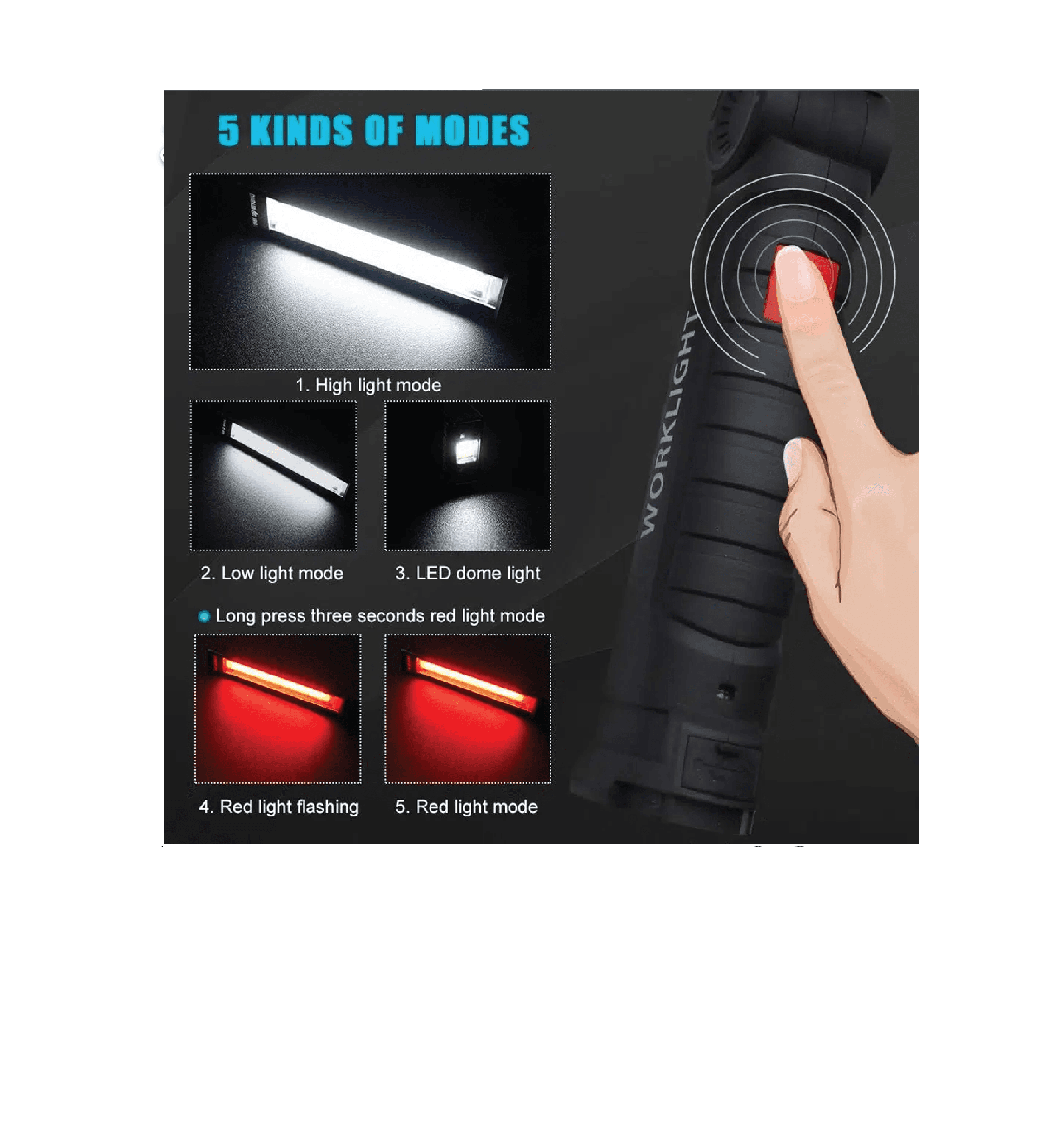 lampe de travail multifonction pour réparation automobile, avec aimant, pliable