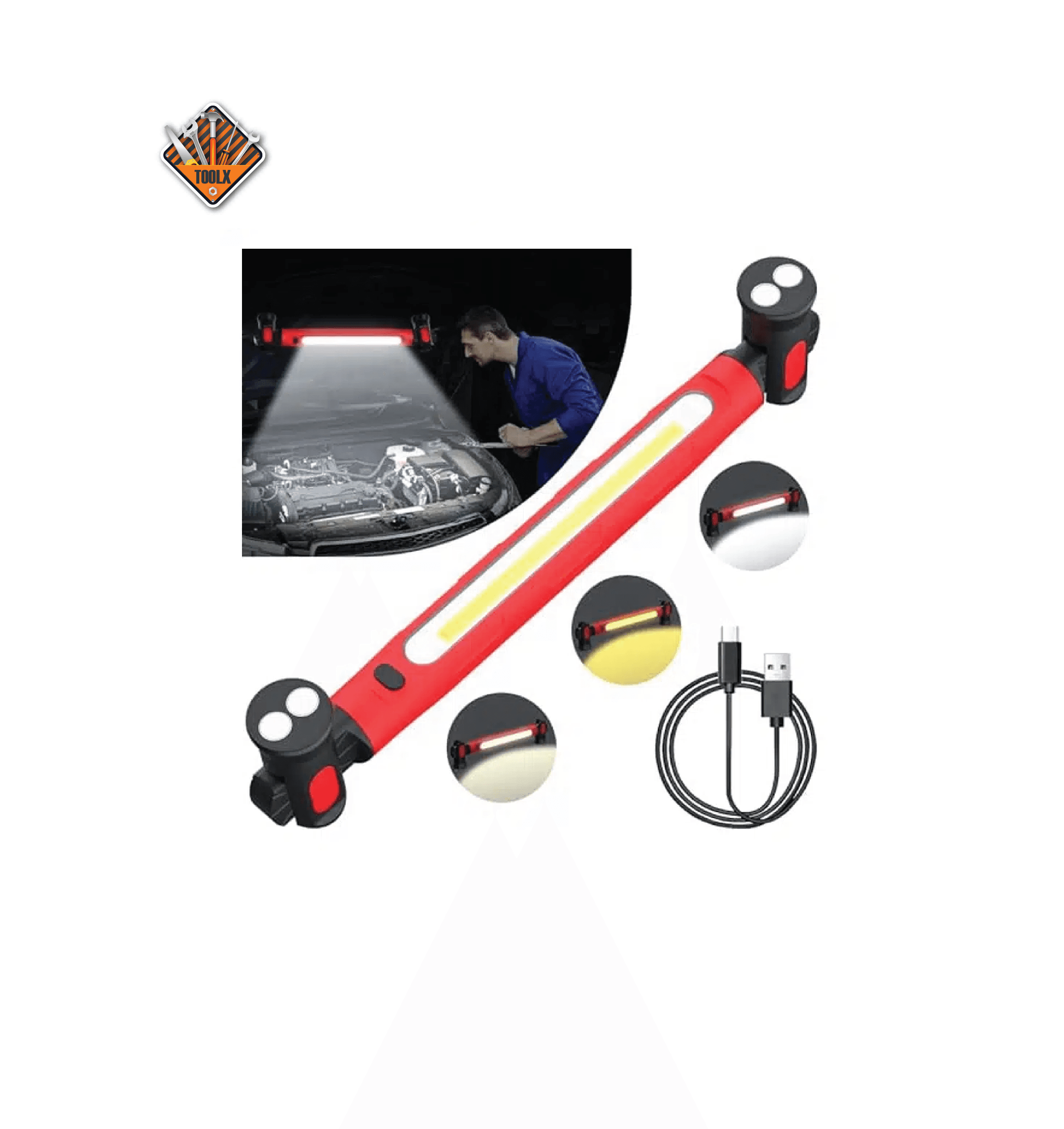 Lampe de travail LED rechargeable 6000 mAh 3000 lm, lampe d’inspection avec base magnétique et crochet, 3 modes,projecteur LED pour bâtiment/garage/atelier