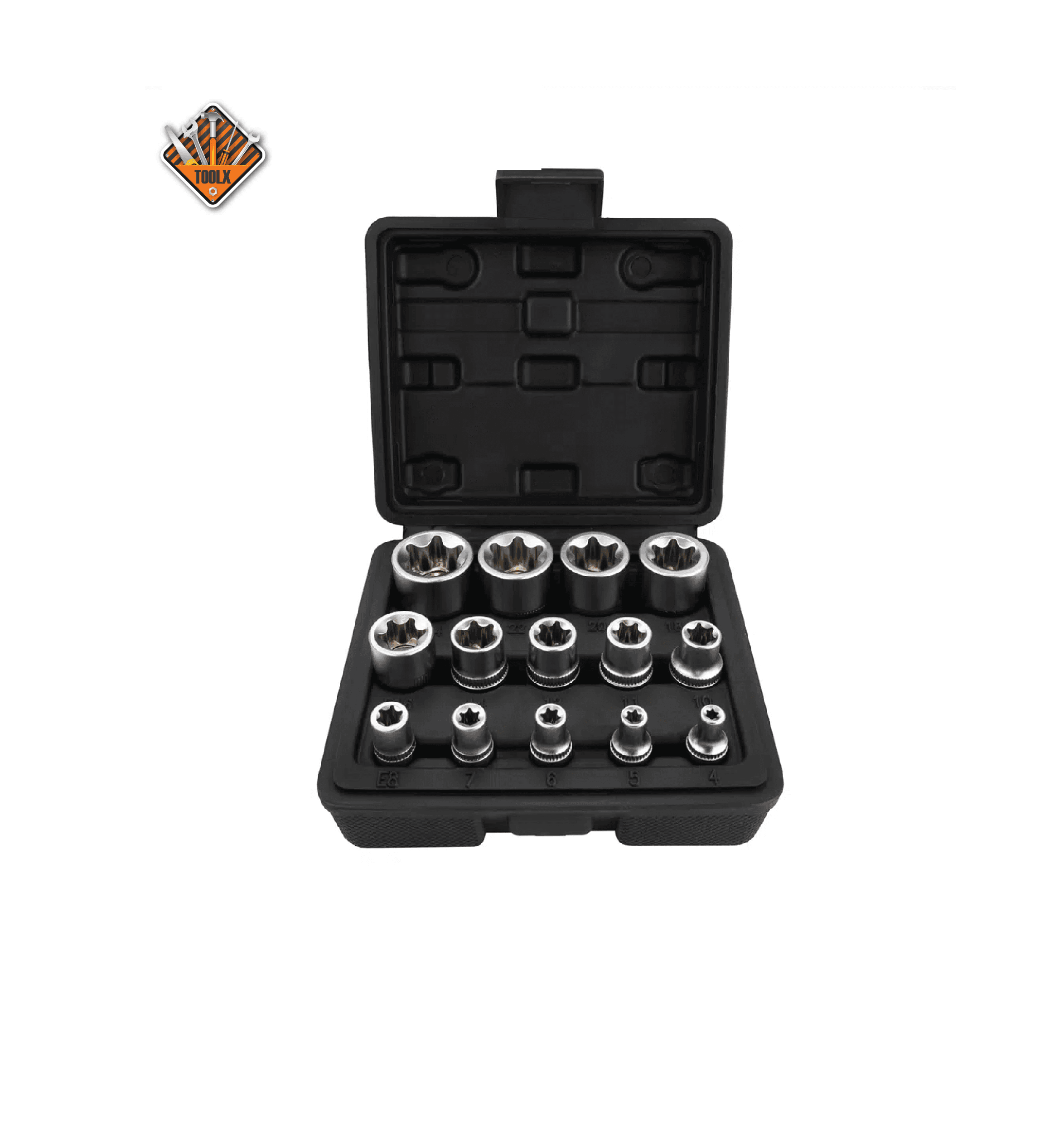 Jeu de douilles Torx 14 pcs, profil E, jeu de clés à douille Torx externes E4-E24, douilles carrées 1/4, 3/8, 1/2 pouce