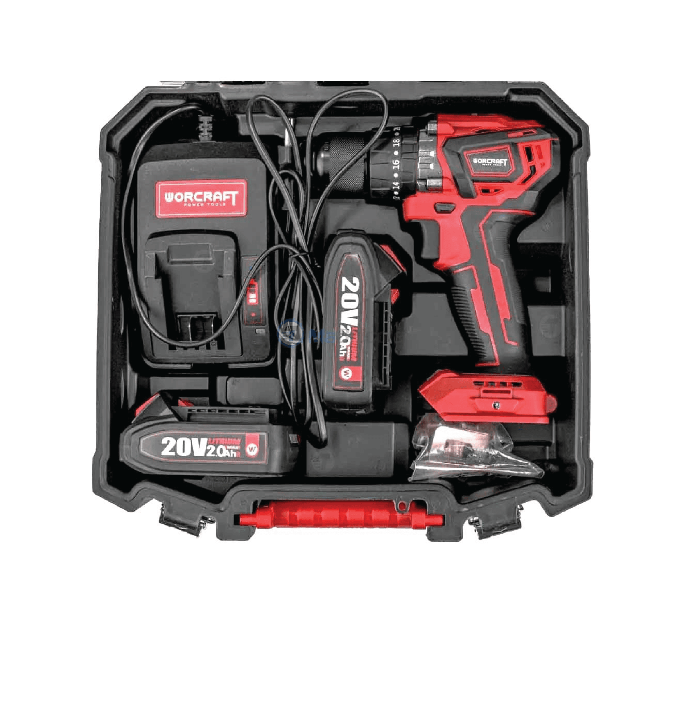 Caisse à outils professionnelle avec visseuse & perceuse à percussion sans fil 2 batterie 20V 2.0Ah 74pcs WORCRAFT CHD-S20LIBAs