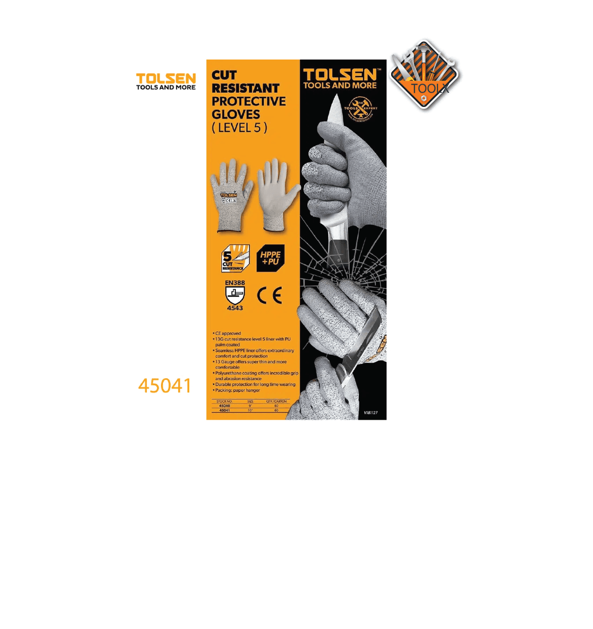 Gants de résistance aux coupures XL (10″) TOLSEN 45041